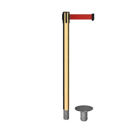 MONTOUR LINE Stanchion Belt Barrier Removable Base Pol.Brass Post 9ft.Red Belt MX630R-PB-RD-90